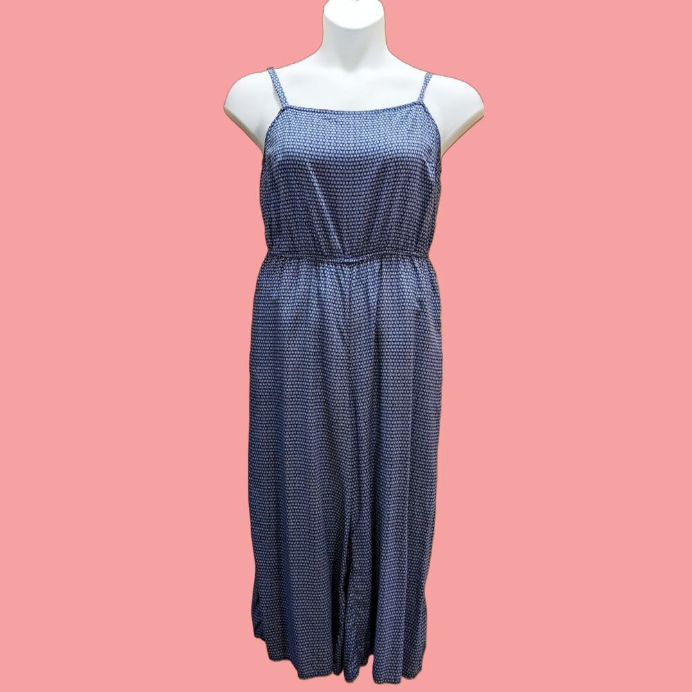 Gap Navy and White Patterned Cropped Wide Leg Jumpsuit Size Medium